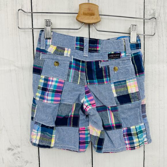 Janie and Jack (4) Little Girls Plaid Blue Denim Board Shorts - Picture 2 of 9